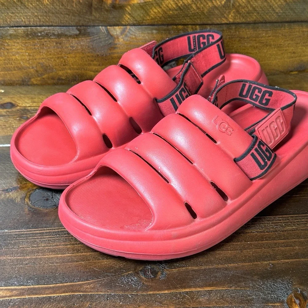 UGG Sport Yeah Slide Men's Size 11 US Samba Red Slingback Sandal‎ Waterproof